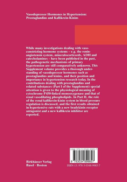 Produktbild: Vasodepressor Hormones in Hypertension: Prostaglandins and Kallikrein-Kinins