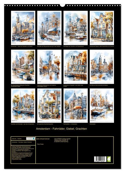 Produktbild: Amsterdam - Fahrr&auml;der, Giebel, Grachten (Wandkalender 2026 DIN A2 hoch), CALVENDO Monatskalender