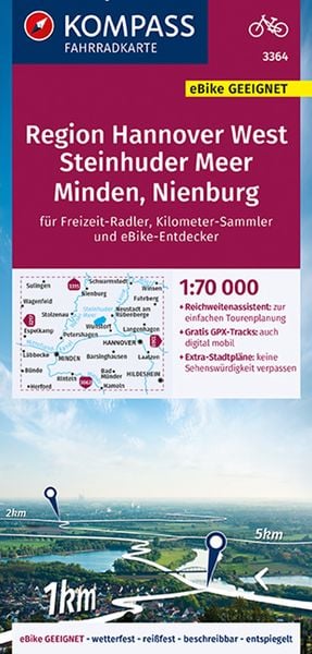 Produktbild: KOMPASS Fahrradkarte 3364 Region HannoverWest 1:70.000