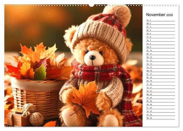 Produktbild: Teddys - Die Jahresreise der KI-Teddyb&auml;ren (hochwertiger Premium Wandkalender 2026 DIN A2 quer), Kunstdruck in Hochglanz