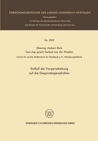 Produktbild: Einflu&szlig; der Vorgarndrehung auf die Gespinsteigenschaften