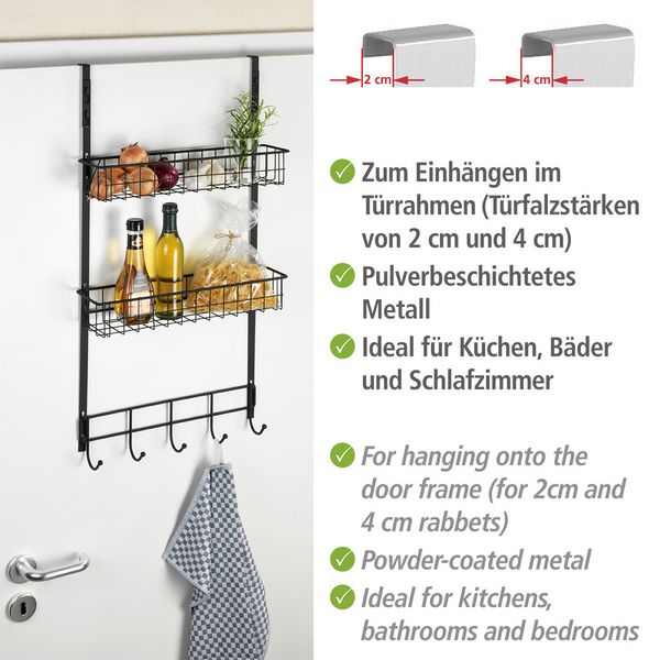 Produktbild: T&uuml;rregal Schwarz, mit 2 K&ouml;rben und 5 Haken