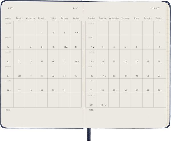Produktbild: Moleskine 12 Monate Wochen Notizkalender 2027, Pocket/A6, 1 Wo = 1 Seite, rechts linierte Seite, Fester Einband, Saphir