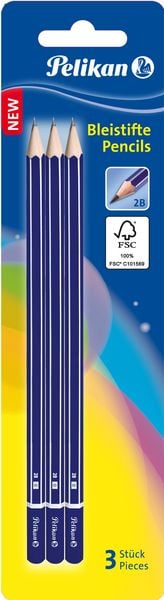 Produktbild: Pelikan Bleistift 2B, Sechskant, Blau, 3er Set