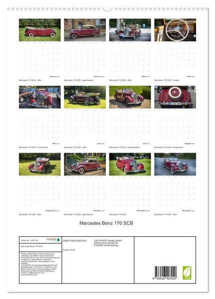 Produktbild: Mercedes Benz 170 SCB (hochwertiger Premium Wandkalender 2026 DIN A2 hoch), Kunstdruck in Hochglanz