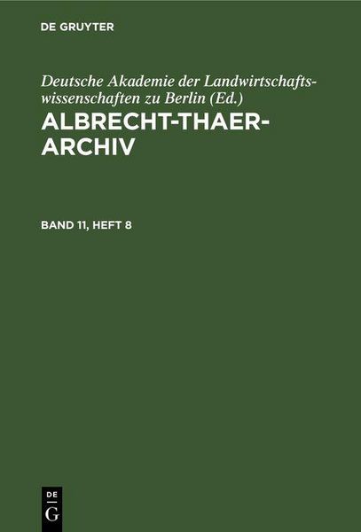 Produktbild: Albrecht-Thaer-Archiv. Band 11, Heft 8