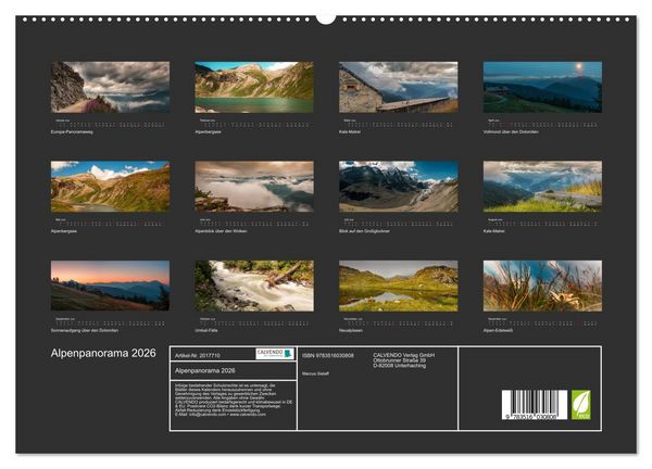 Produktbild: Alpenpanorama 2026 (hochwertiger Premium Wandkalender 2026 DIN A2 quer), Kunstdruck in Hochglanz