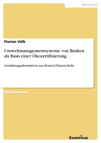 Produktbild: Umweltmanagementsysteme von Banken als Basis einer &Ouml;kozertifizierung
