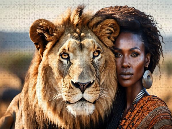 Produktbild: CALVENDO Puzzle Magische Momente mit einem sanften L&ouml;wen | 1000 Teile Lege-Gr&ouml;&szlig;e 64x48cm Foto-Puzzle f&uuml;r gl&uuml;ckliche Stunden