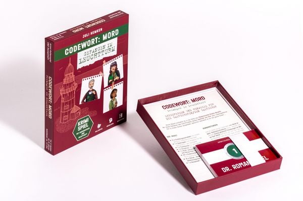 Codewort: Mord. Gefangen im Leuchtturm. Krimidinner-Rollenspiel und Kochbuch. Für 6 Spieler ab 12 Jahren.