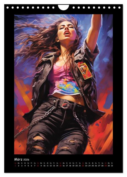 Produktbild: Heavy Metal-Queens. Wilde Rock- und Metal-Girl Paintings (Wandkalender 2026 DIN A4 hoch), CALVENDO Monatskalender