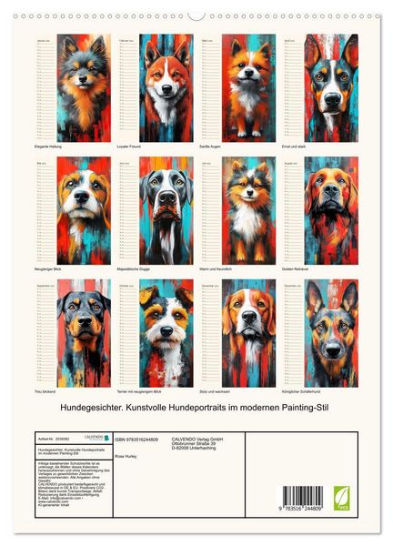 Produktbild: Hundegesichter. Kunstvolle Hundeportraits im modernen Painting-Stil (hochwertiger Premium Wandkalender 2026 DIN A2 hoch), Kunstdruck in Hochglanz
