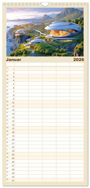 Produktbild: Familienplaner 2026 - Futuristische moderne Behausungen mit 5 Spalten (Wandkalender, 21 x 45 cm) CALVENDO