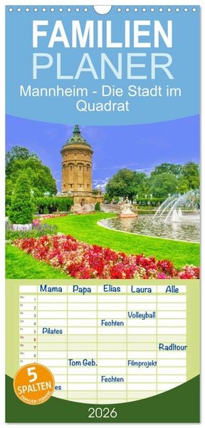 Familienplaner 2026 - Mannheim - Die Stadt im Quadrat mit 5 Spalten (Wandkalender, 21 x 45 cm) CALVENDO