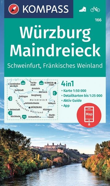 Produktbild: KOMPASS Wanderkarte 166 W&uuml;rzburg, Maindreieck, Schweinfurt, Fr&auml;nkisches Weinland 1:50.000