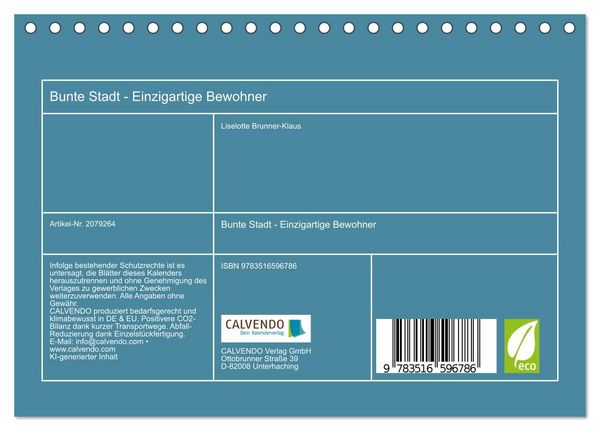 Produktbild: Bunte Stadt - Einzigartige Bewohner (Tischkalender 2026 DIN A5 quer), CALVENDO Monatskalender