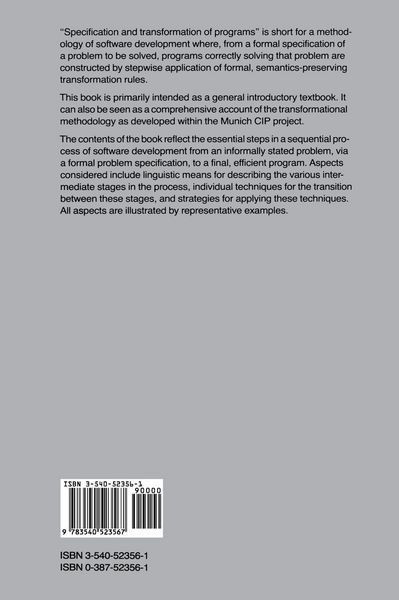 Produktbild: Specification and Transformation of Programs