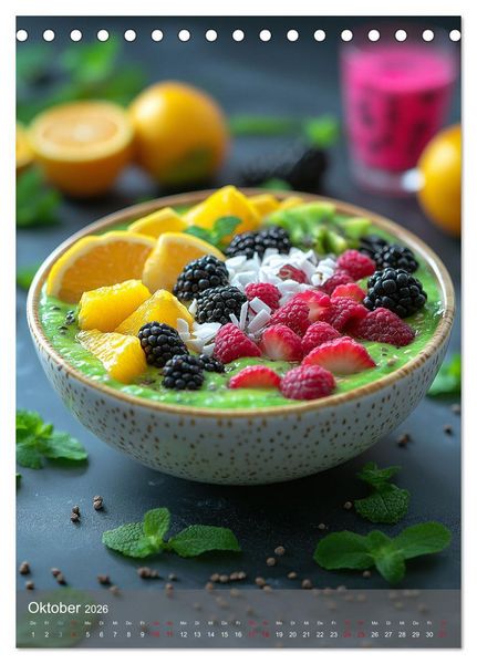 Produktbild: Smoothie Bowls - frisch und fruchtig durchs Jahr (Tischkalender 2026 DIN A5 hoch), CALVENDO Monatskalender
