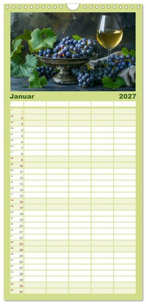 Produktbild: Familienplaner 2027 - Wein begeistert mit 5 Spalten (Wandkalender, 21 x 45 cm) CALVENDO