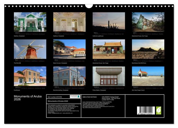 Produktbild: Monuments of Aruba 2026 (Wall Calendar 2026 DIN A3 landscape), CALVENDO 12 Month Wall Calendar