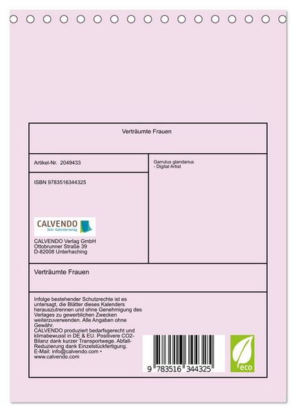 Produktbild: Vertr&auml;umte Frauen (Tischkalender 2026 DIN A5 hoch), CALVENDO Monatskalender