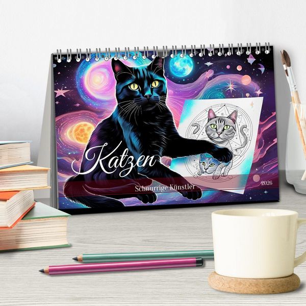 Produktbild: Katzen Schnurrige K&uuml;nstler (Tischkalender 2026 DIN A5 quer), CALVENDO Monatskalender