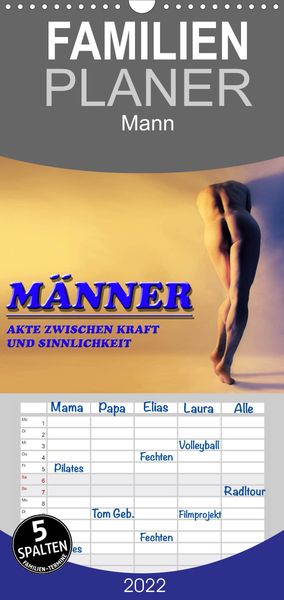 Produktbild: Familienplaner M&Auml;NNER - AKTE ZWISCHEN KRAFT UND SINNLICHKEIT (Wandkalender 2022 , 21 cm x 45 cm, hoch)
