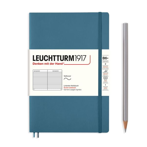 Produktbild: LEUCHTTURM1917 Notizbuch Paperback (B6+), Softcover, 123 nummerierte Seiten, Stone Blue, Liniert
