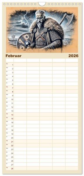 Produktbild: Familienplaner 2026 - Die Wikingerzeit - Helden, K&ouml;nige und Entdeckungen mit 5 Spalten (Wandkalender, 21 x 45 cm) CALVENDO