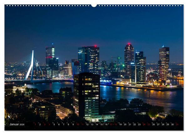 Produktbild: Rotterdam bei Nacht (hochwertiger Premium Wandkalender 2026 DIN A2 quer), Kunstdruck in Hochglanz
