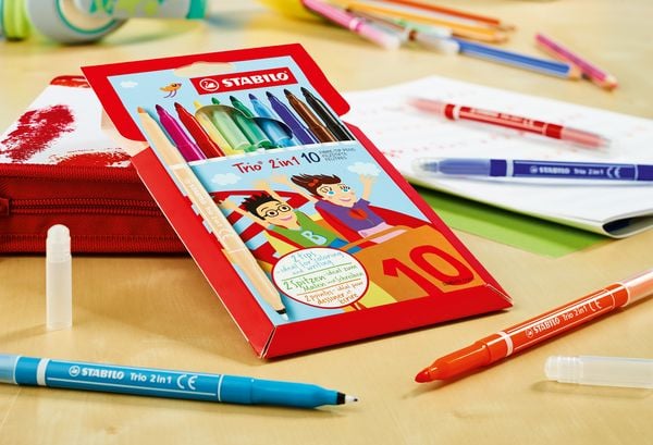 Produktbild: STABILO Filzstift und Fineliner in einem -   Trio 2 in 1 - 10er Pack mit 10 verschiedenen Farben