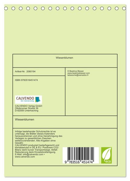Produktbild: Wiesenblumen (Tischkalender 2026 DIN A5 hoch), CALVENDO Monatskalender