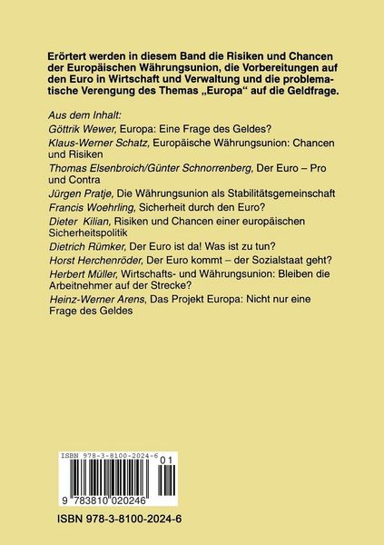 Produktbild: Europa: Eine Frage des Geldes?