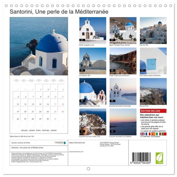 Produktbild: Santorini, Une perle de la M&eacute;diterran&eacute;e (Calendrier mural carr&eacute; 2026 30x30 cm) Calendrier double avec une page pour vos prises de notes