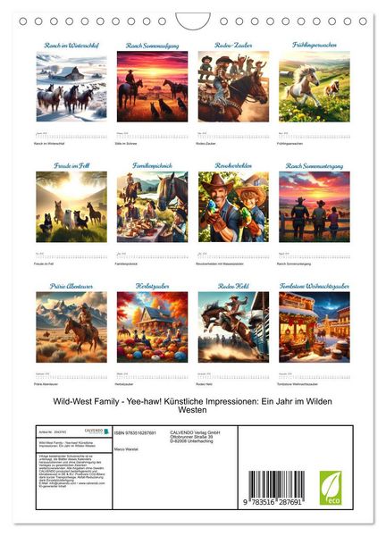 Produktbild: Wild-West Family - Yee-haw! K&uuml;nstliche Impressionen: Ein Jahr im Wilden Westen (Wandkalender 2026 DIN A4 hoch), CALVENDO Monatskalender