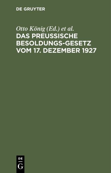 Produktbild: Das preu&szlig;ische Besoldungsgesetz vom 17. Dezember 1927
