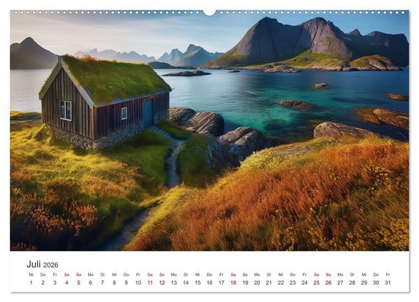 Produktbild: H&uuml;ttenzauber - Ein visueller Streifzug durch Norwegens Wildnis (hochwertiger Premium Wandkalender 2026 DIN A2 quer), Kunstdruck in Hochglanz