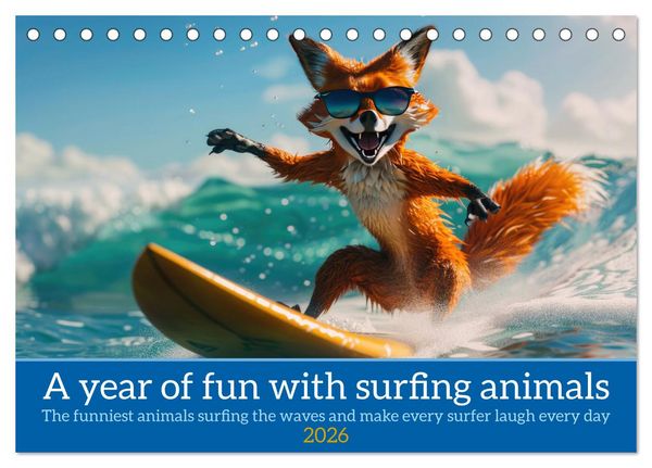 A year of fun with surfing animals (Desk Calendar 2026 DIN A5 landscape), CALVENDO 12 Month DeskCalendar
