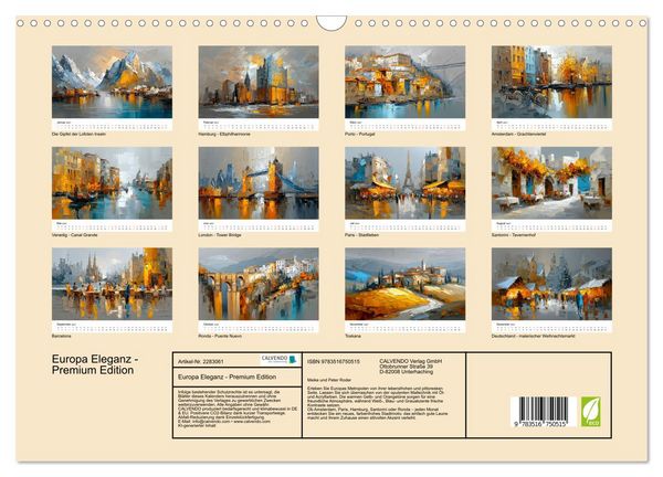 Produktbild: Europa Eleganz - Premium Edition (Wandkalender 2027 DIN A3 quer), CALVENDO Monatskalender