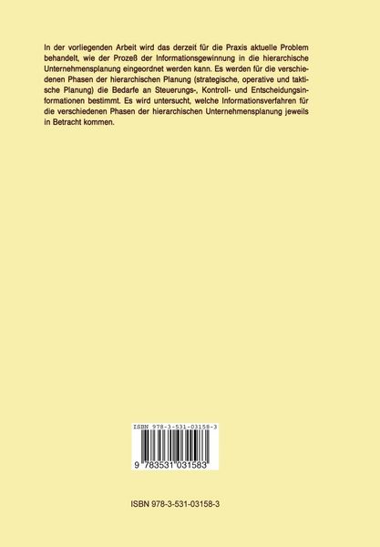 Produktbild: Hierarchische Unternehmensplanung und Informationsgewinnung