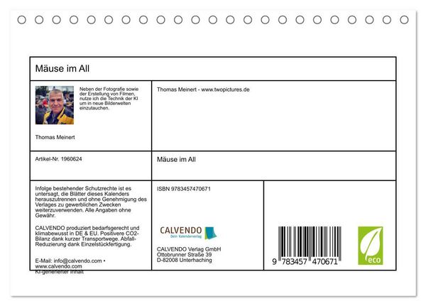Produktbild: M&auml;use im All (Tischkalender 2026 DIN A5 quer), CALVENDO Monatskalender
