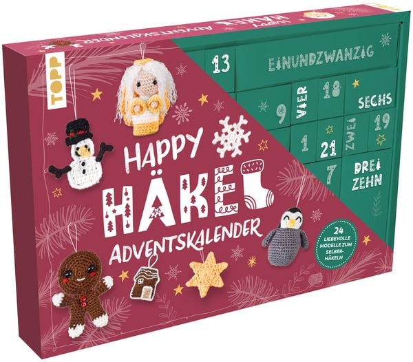Produktbild: Happy H&auml;kel-Adventskalender. Mit Material und Anleitungsbuch f&uuml;r 24 H&auml;kelprojekte