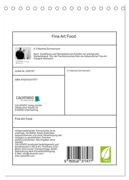 Produktbild: Fine Art Food (Tischkalender 2026 DIN A5 hoch), CALVENDO Monatskalender