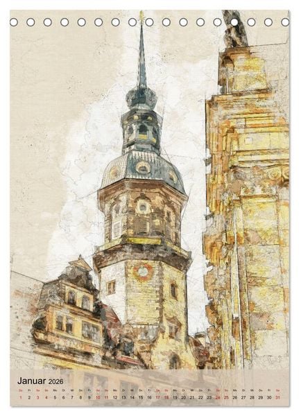 Produktbild: Dresden wie gemalt (Tischkalender 2026 DIN A5 hoch), CALVENDO Monatskalender