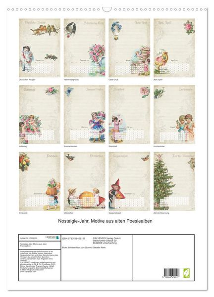 Produktbild: Nostalgie-Jahr, Motive aus alten Poesiealben (Wandkalender 2026 DIN A2 hoch), CALVENDO Monatskalender