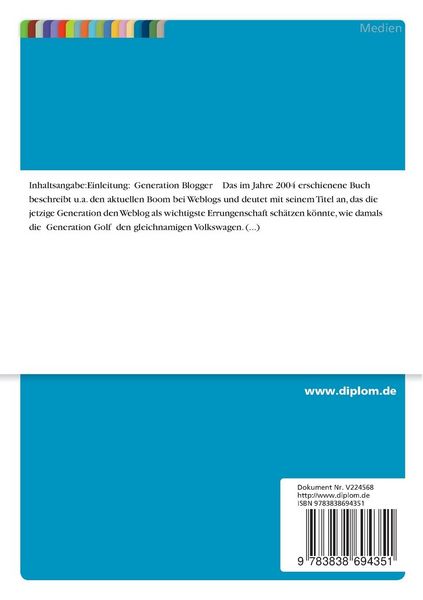 Produktbild: Konzeption und Realisation eines Weblogs f&uuml;r die MWB Mannheim