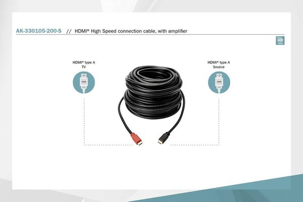 Produktbild: Digitus HDMI Anschlusskabel HDMI-A Stecker, HDMI-A Stecker 20.00 m Schwarz AK-330105-200-S vergoldete Steckkontakte HDMI-Kabel