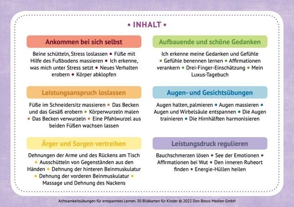 Produktbild: Achtsamkeits&uuml;bungen f&uuml;r entspanntes Lernen. 30 Bildkarten f&uuml;r Kinder