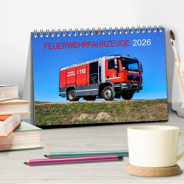 Produktbild: Feuerwehrfahrzeuge (Tischkalender 2026 DIN A5 quer), CALVENDO Monatskalender