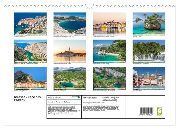 Produktbild: Kroatien - Perle des Balkans (Wandkalender 2026 DIN A3 quer), CALVENDO Monatskalender